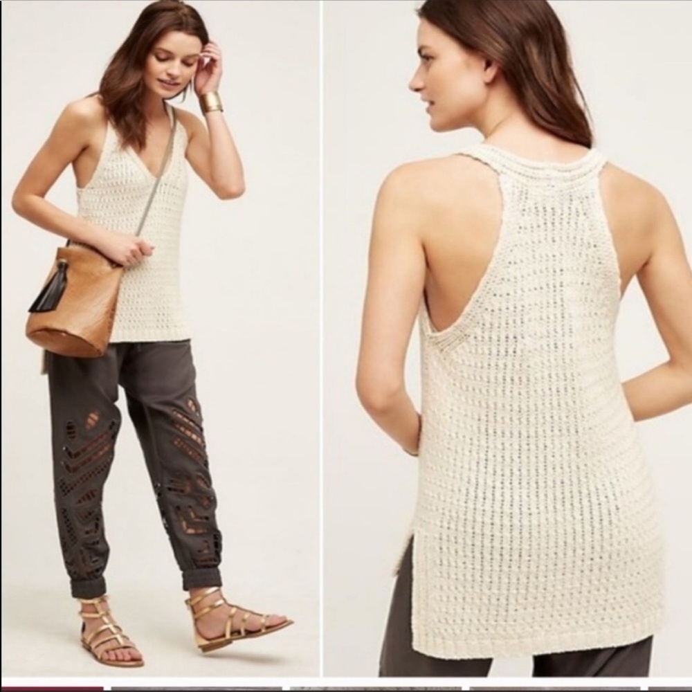 Anthropologie Moth Sunidra Racerback Knit Tops S